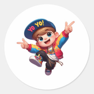 Little Hip-Hop Star - Cool Cartoon Kid in Streetwe Classic Round Sticker