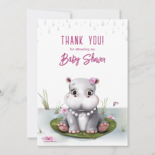 Little Hippo Girl Baby Shower Thank You Card