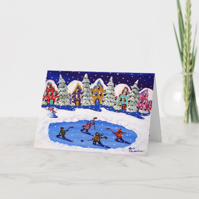 Little Hockey Players Ice Skate Winter Art Card (Front)