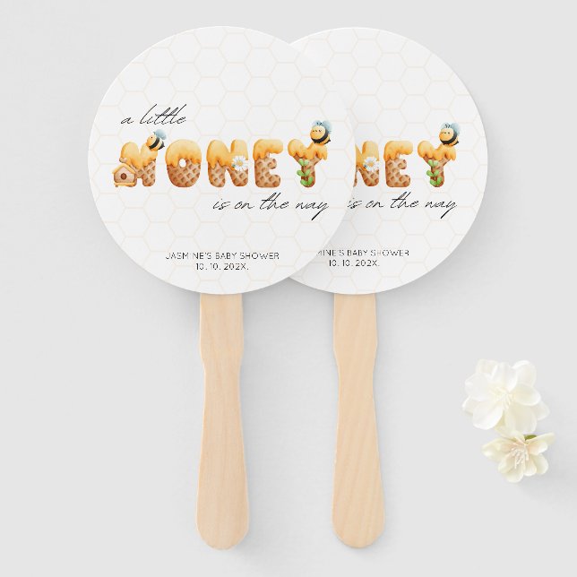 Little Honey Bee Baby Shower Decor Hand Fan (Front and Back)