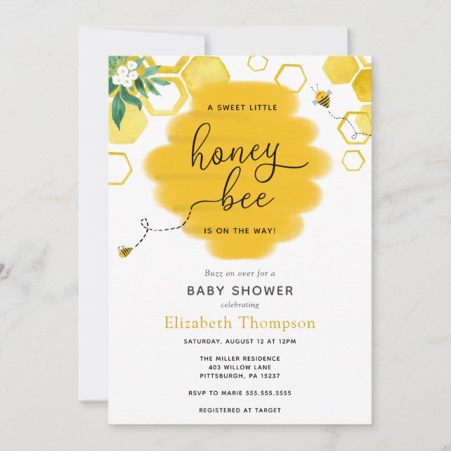 Little Honey Bee Baby Shower Invitation (Front)
