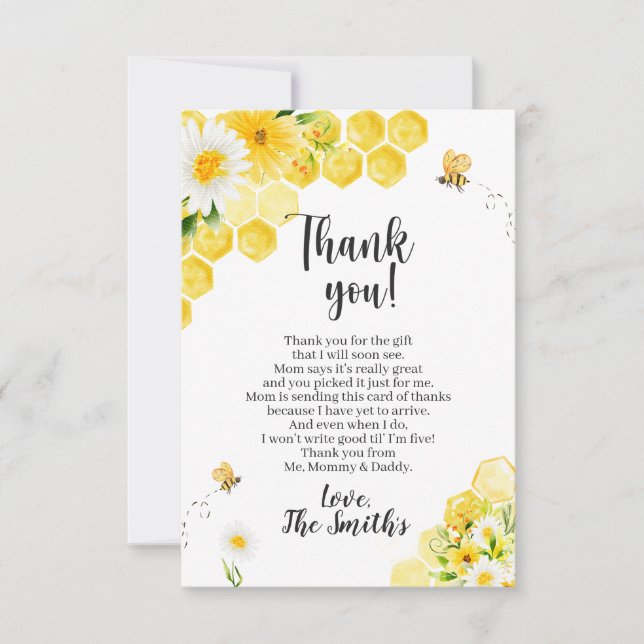 Little Honey Bee Baby shower Merci Cartes (Devant)