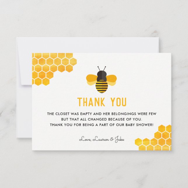 Little Honey Bee Baby Shower Thank You Cards (Front)