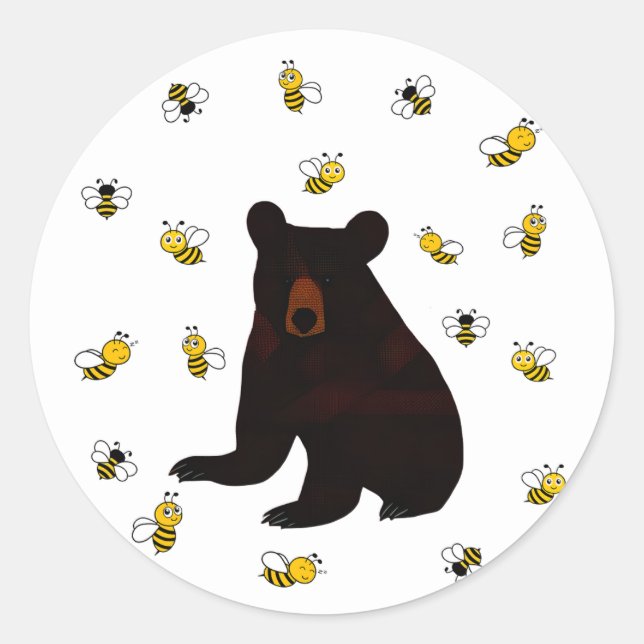 Little Honey Bee Bear Classic Round Sticker (Front)