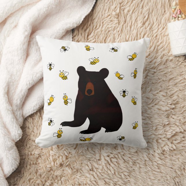 Little Honey Bee Bear Throw Pillow (Blanket)