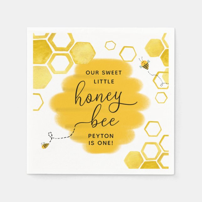 Little Honey Bee Birthday Napkins (Front)