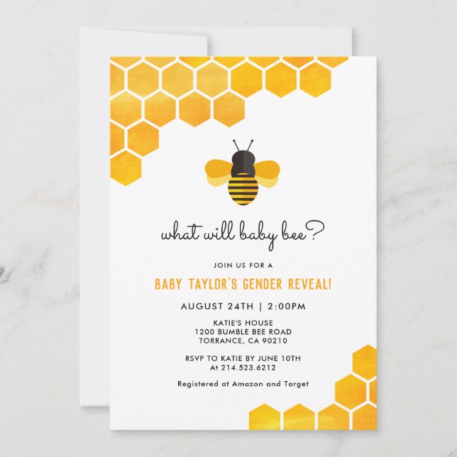 Little Honey Bee Gender Reveal Baby Shower Invitation (Front)