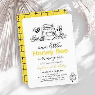 Little Honey Bee Hand-drawn 1st Birthday Invitation