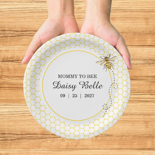 Little Honey Bee On The Way Yellow Baby Shower Paper Plate