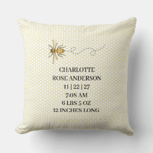 Little Honey Bee On The Way Yellow Baby Shower Throw Pillow