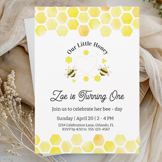 Little Honey Invitation Kids 1st Birthday Card (Créateur téléchargé)