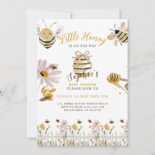 little honey is on the way bee baby shower  invitation