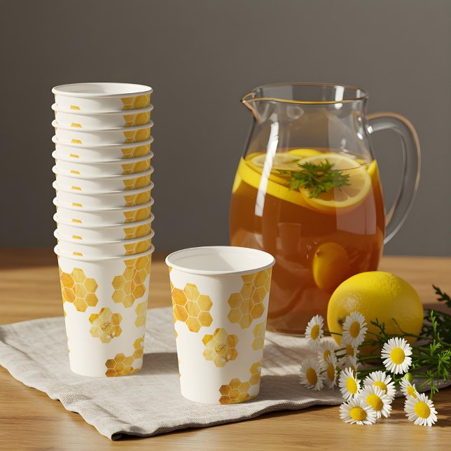 Little Honey On The Way Bee Baby Shower Monogram Paper Cups (Little Honey On The Way Bee Baby Shower Monogram Paper Cups)