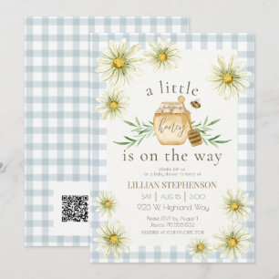 Little Honey On The Way Bee Blue Baby Shower QR  Invitation