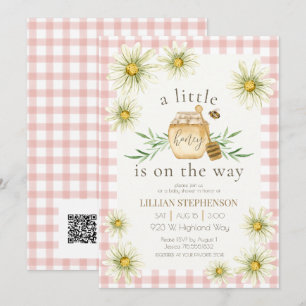 Little Honey On The Way Bee Pink Baby Shower QR  Invitation