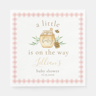 Little Honey On The Way Pink Gingham Baby Shower Napkin