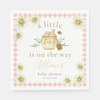 Little Honey On The Way Pink Gingham Baby Shower Napkin