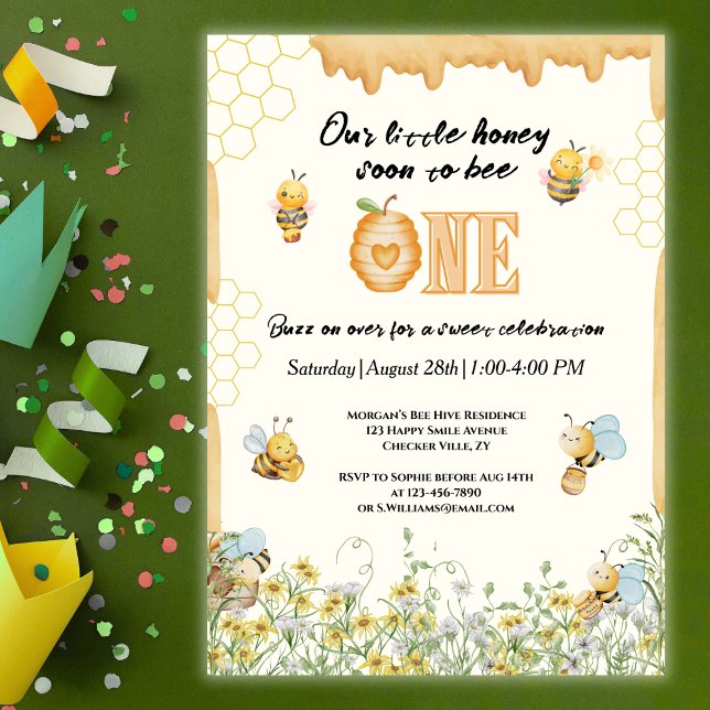 Little Honey To Bee One Wildflower 1st Birthday Invitation (Creator Uploaded)