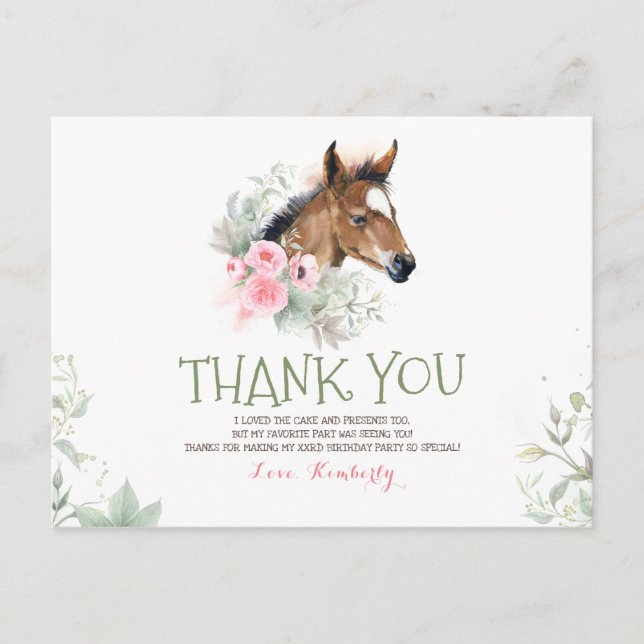 Little Horse Birthday Thank You Postcard (Front)