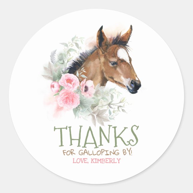 Little Horse Pink Birthday Classic Round Sticker (Front)