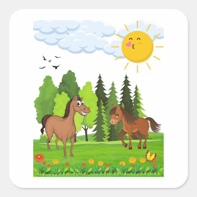 Little horses design for kids square sticker (Front)