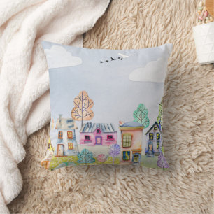 Little house landscape throw pillow