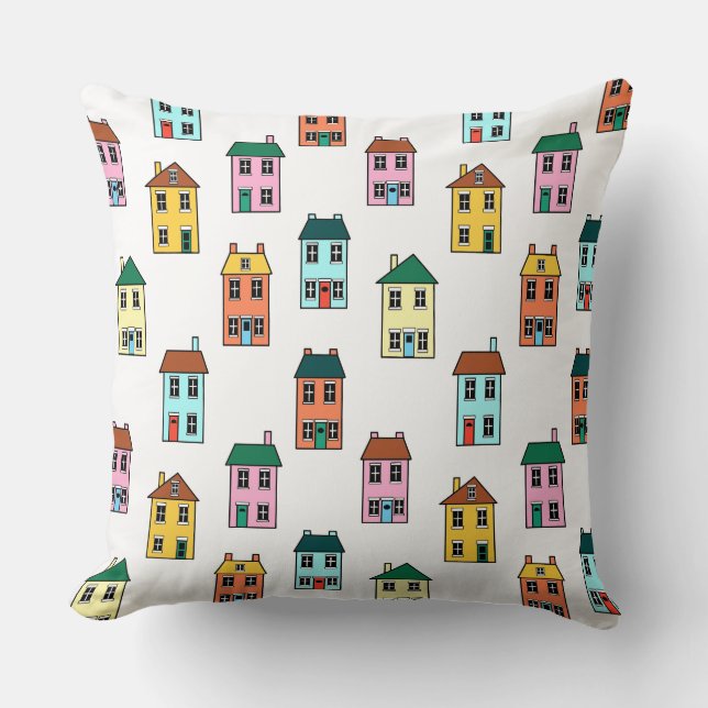 Little Houses Pattern Throw Pillow (Front)