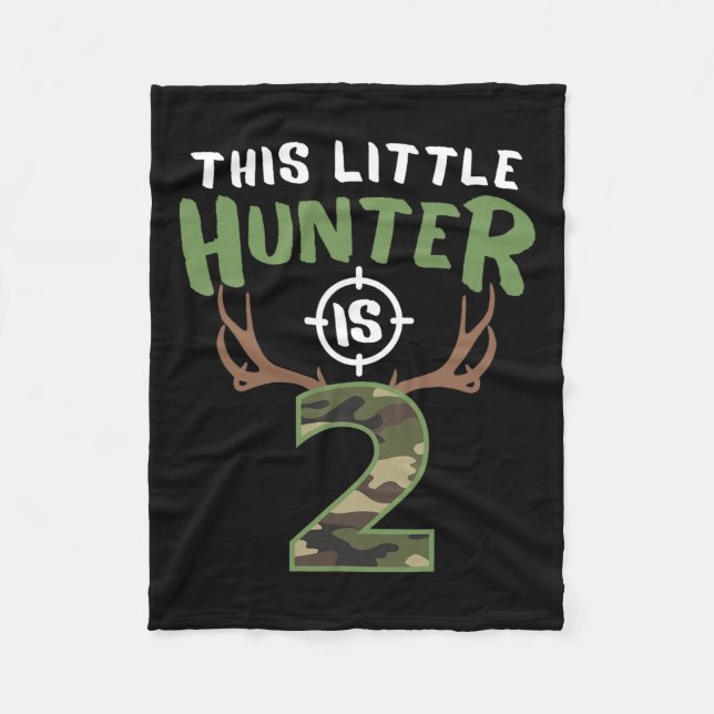 Little Hunter Is 2 Birthday Boys 2nd Birthday Deer Fleece Blanket (Front)