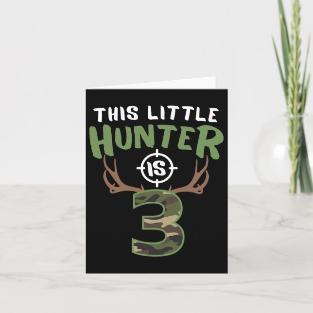 Little Hunter Is 3 Birthday Boys 3rd Birthday Deer Card (Front)