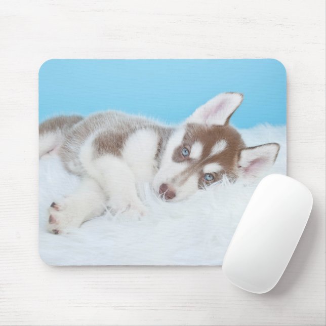 Little Husky Puppy Laying on a Blanket Mouse Pad (With Mouse)