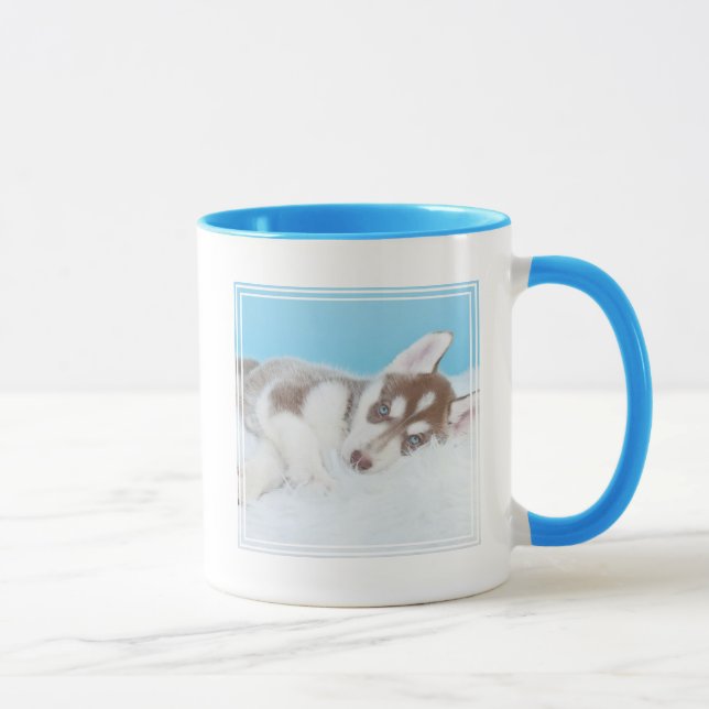 Little Husky Puppy Laying on a Blanket Mug (Right)