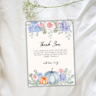Little Hydrangea Floral Pumpkin Fall Baby Shower Thank You Card