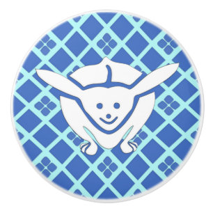 Little Japanese rabbit, blue background Ceramic Knob