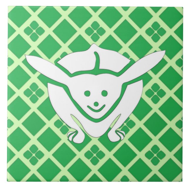 Little Japanese rabbit, green Tile (Front)