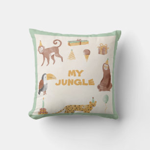 Little Jungle Animals Birthday Throw Pillow