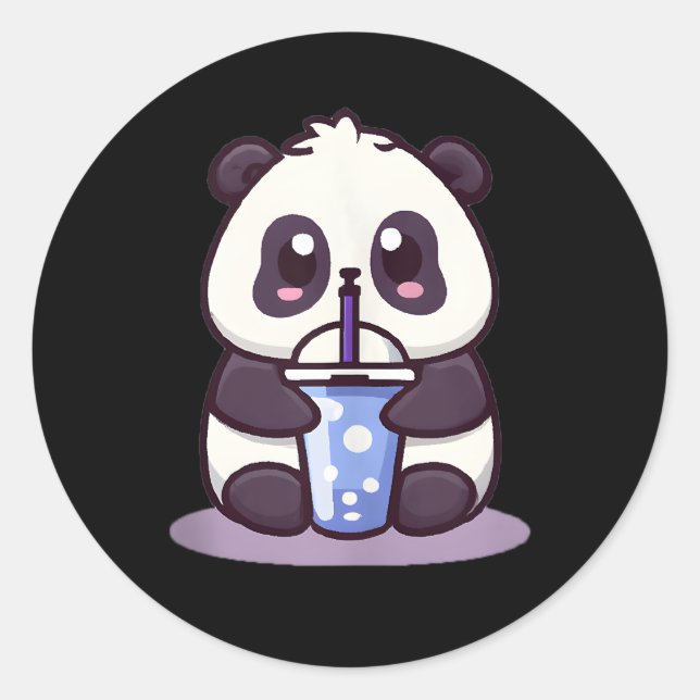 Little Kawaii Panda Drinking Boba Tea Anime Classic Round Sticker (Front)