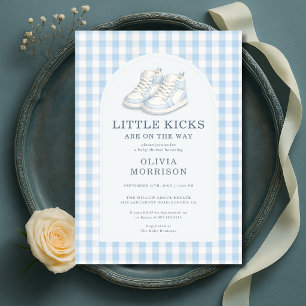 Little Kicks Sneakers Shoes Gingham Baby Shower Invitation