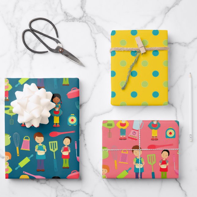 Little Kids Cooking wrapping Paper 2 (Front)