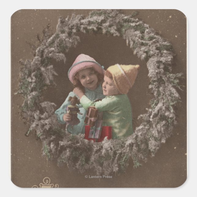 Little Kids Embracing Square Sticker (Front)