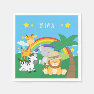 Little Kids Safari Jungle Animals and First Name Napkin