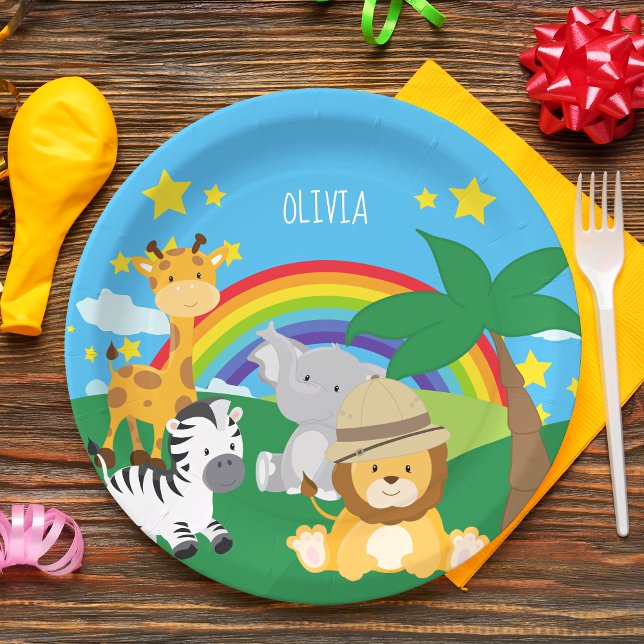 Little Kids Safari Jungle Animals and First Name Paper Plate (Creator Uploaded)