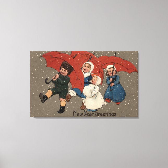 Little Kids with Umbrellas Canvas Print (Front)