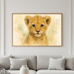 Little King: Adorable Watercolor Lion Cub Portrait Poster