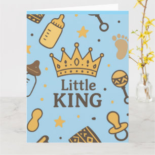“Little King Baby Shower Banner – Blue & Gold Crow Card