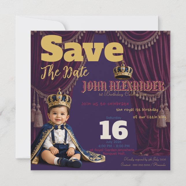 Little King First Birthday Invitation (Front)