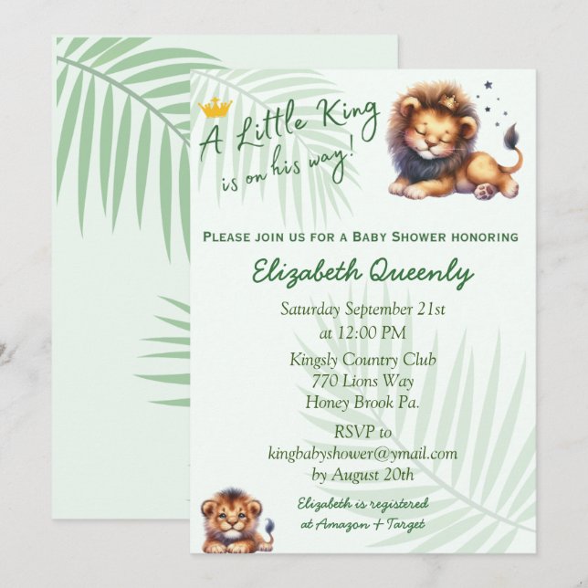 Little King Lion Baby shower invitation (Front/Back)