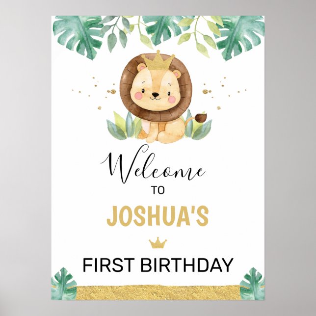 Little King Lion Crown 1st Birthday Welcome Sign (Front)
