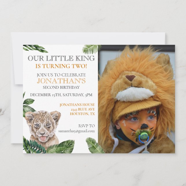 Little King Lion Photo Birthday party Invitation (Front)