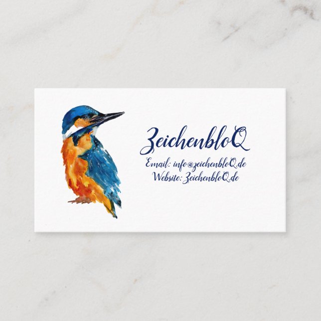 Little Kingfisher Watercolor Business Card (Front)