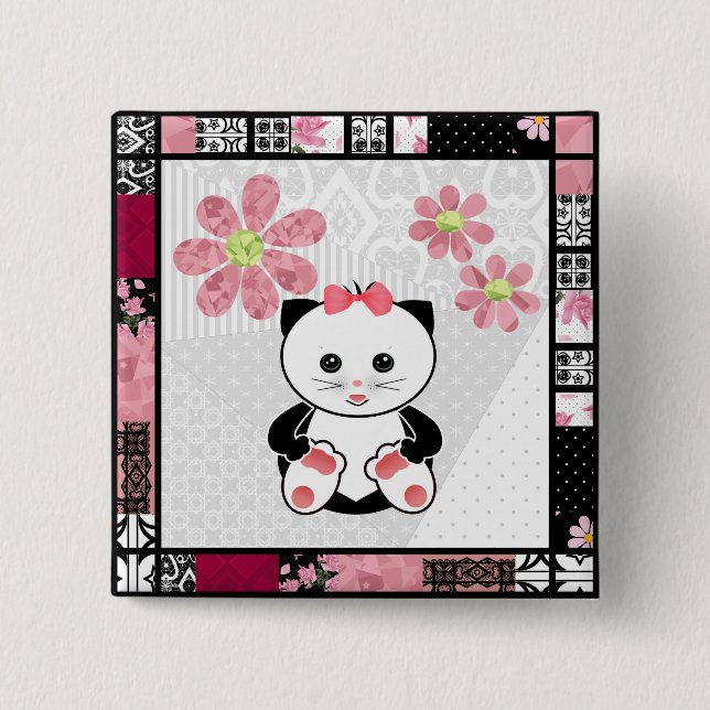 Little kitten 2 inch square button (Front)